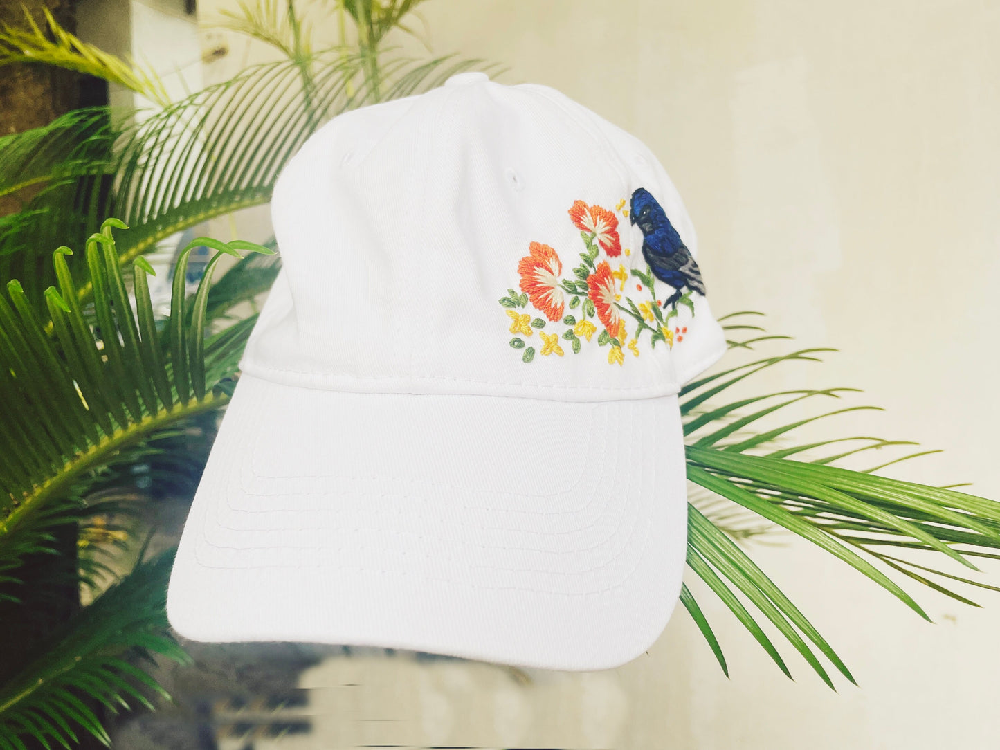 Bird Embroidered Cap, Custom Embroidery Hat, Hand Dandelion Embroidery Hat, Personalize gifts.