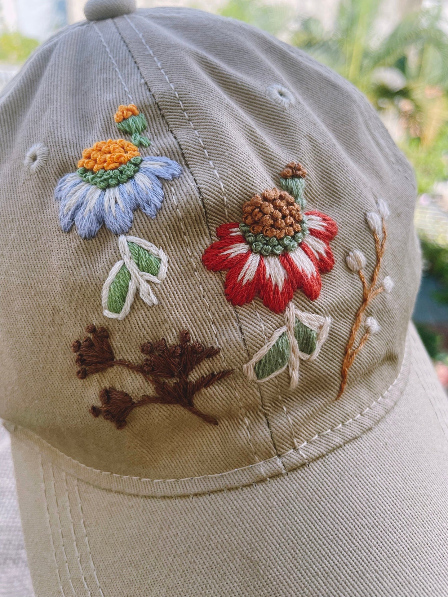 Floral Embroidered Cap, Yellow Embroidery Cap, Custom Embroidery Hat, Embroidery Woman Cap, Personalize gifts, Gifts for Her, Gift for Mom.