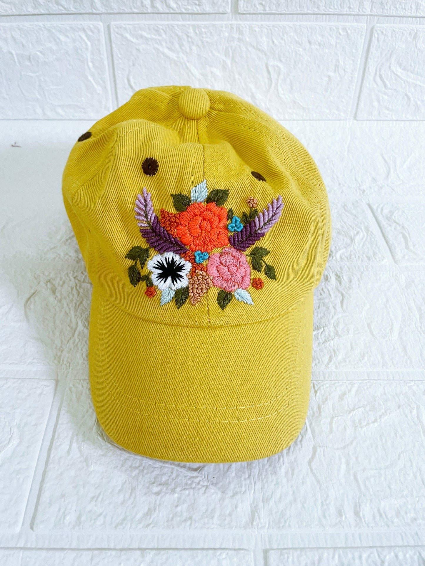 Yellow Embroidered Children Hat, Embroidery toddler hat, Embroidery Baby Cap, Personalize gifts, Unisex Children Hat, Unisex Toddel Fashion