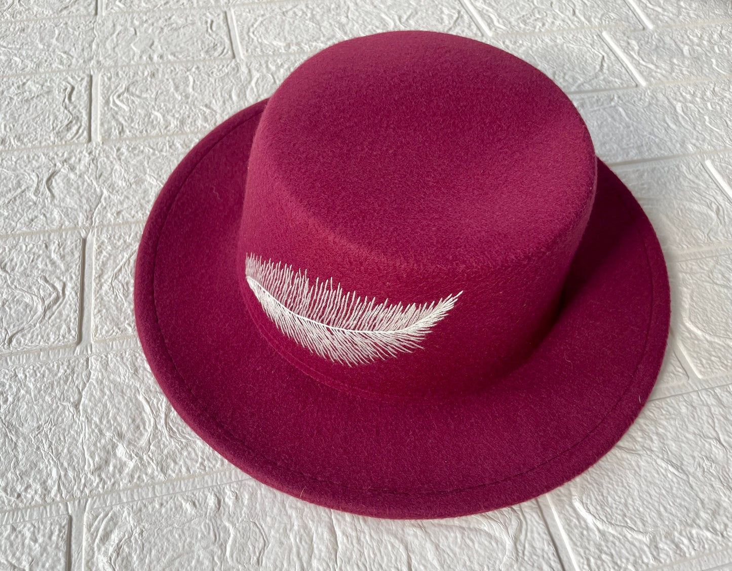 Embroidery Feather Felt Fedora Hat | Man and Women Fedora Hats, Custom Fedora Hat, Unisex Fedoras, Winter Hats, Felt Fedora Hats