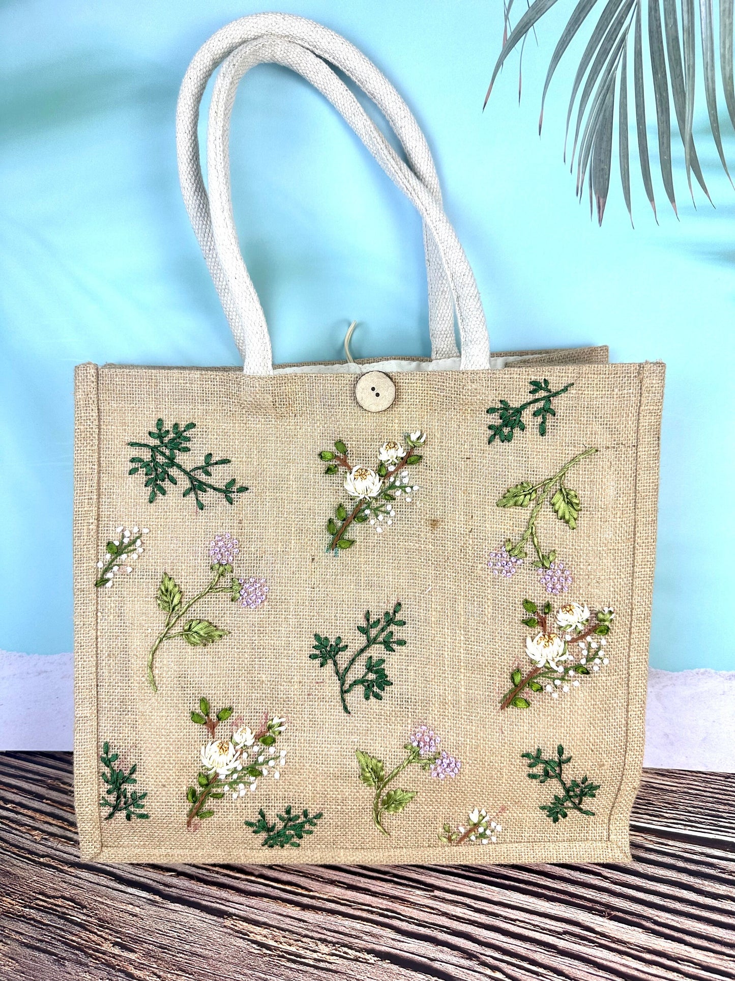 Flower Garden Ribbon Embroidery jute tote bag | Embroidered jute tote bag | Floral laptop bag, Summer tote bag | personalized gifts