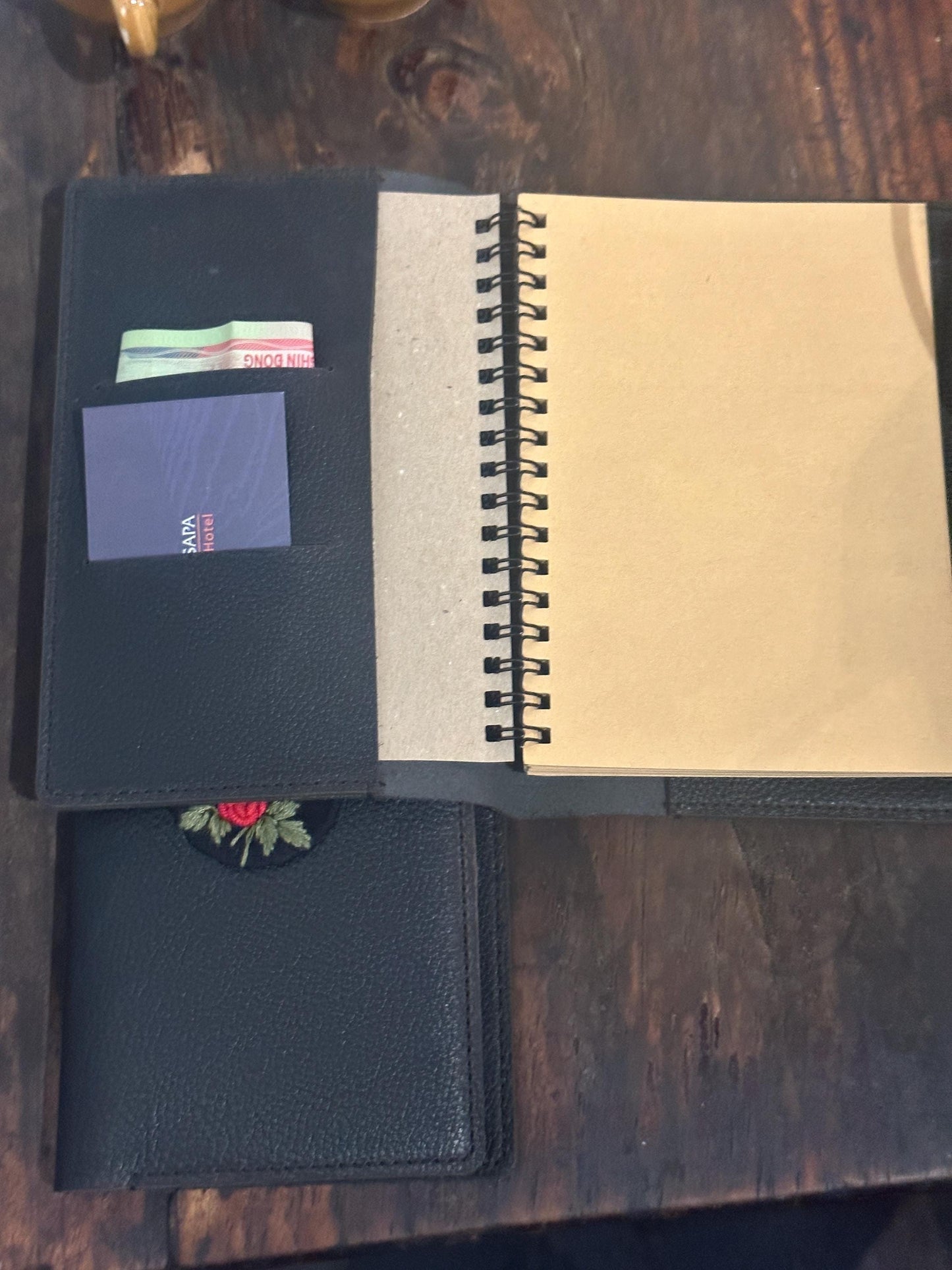 Notebook Cover Refillable| Personalized Leather Journal | Passport Notebooks | Floral Embroidery Notebook Roses Embroidery