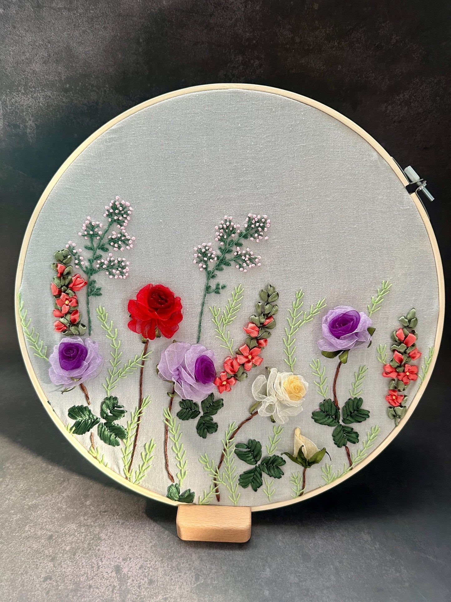 Roses Ribbon Embroidery Wall Hanger| hand embroidered roses ribbon wall hanging | hanging embroidery art| Personalized Embroidery