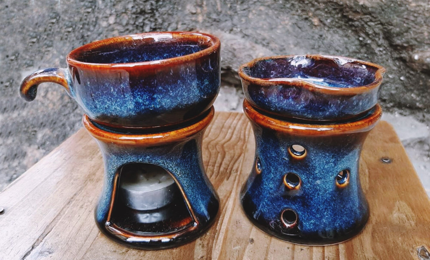 Handmade Pottery Coffee Warmer and Wax Melt Burner / Oil Burner for Tea light candle |Fine ceramic fired at 1.300 degree