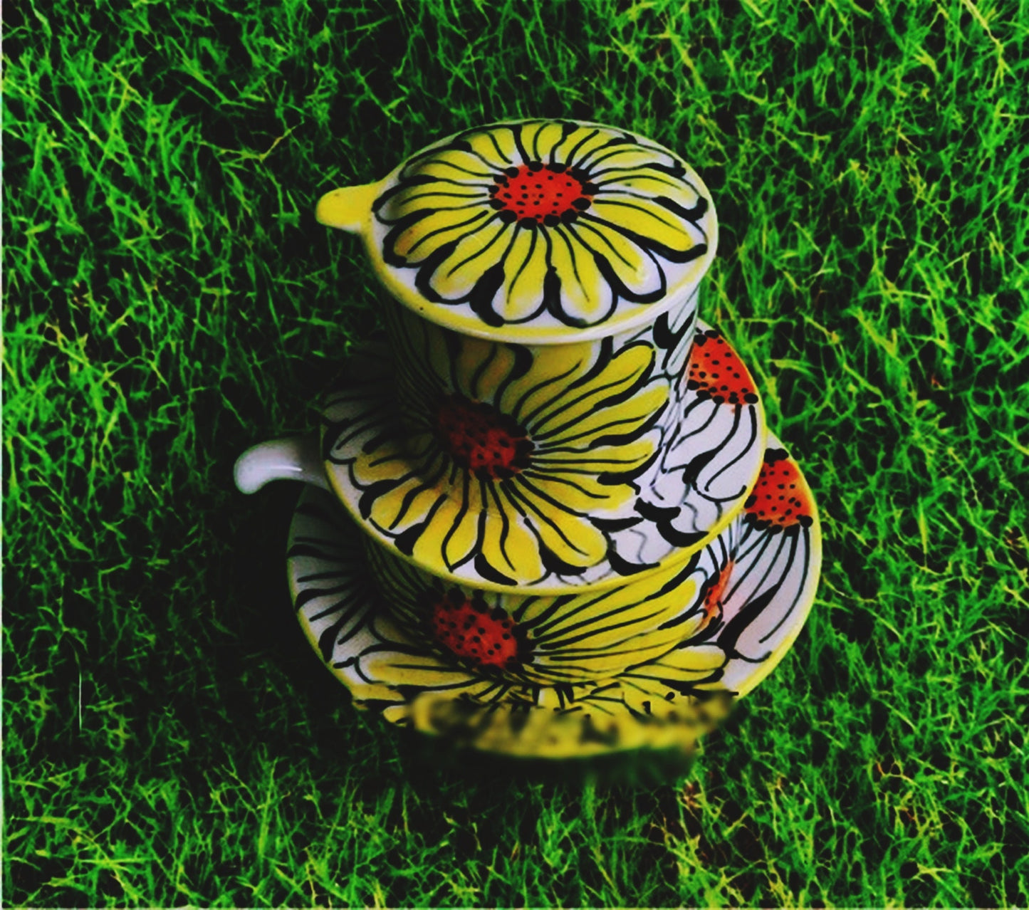Handmade Ceramic Coffee Filter / Ceramic Coffee Dripper Pour Over Set / Sunflower Hand Drawing Ceramic Coffee Set with Mug / Home Décor.