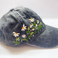 Hand Embroidered Hat, Baseball Cap, Custom Embroidery Hat, White Daisies Floral Embroidery Hat, Embroider Woman Cap, Personalize gifts.