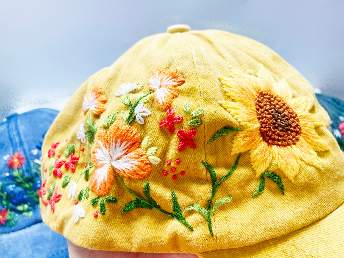 Hand Embroidered Hat, Baseball Cap, Custom Embroidery Hat, Sunflower Embroidery Hat, Embroidery Woman Cap, Personalize gifts.