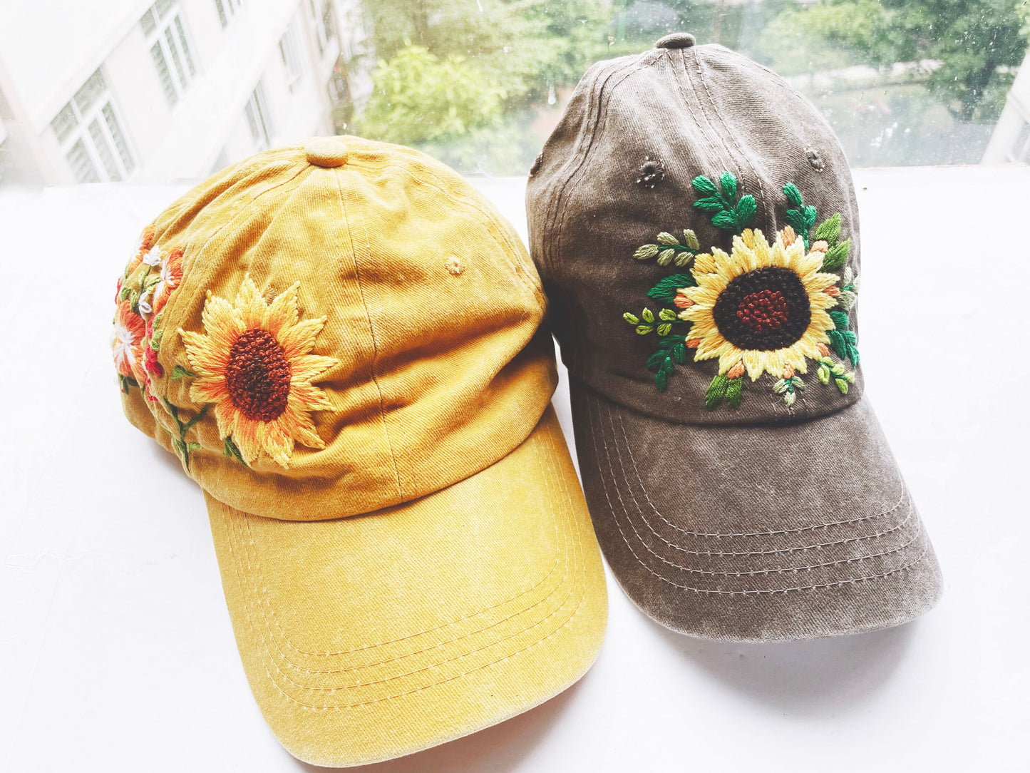 Sunflower Embroidered Cap, Custom Hand Embroidery Cap, Floral Embroidery Hat, Embroider Woman Cap, Personalize gifts.