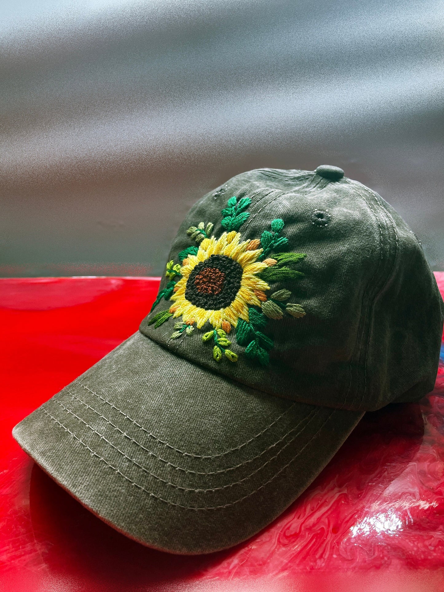 Sunflower Embroidered Cap, Custom Hand Embroidery Cap, Floral Embroidery Hat, Embroider Woman Cap, Personalize gifts.