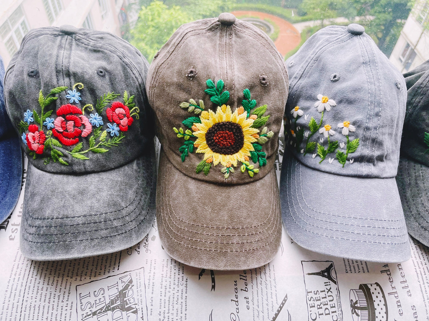 Sunflower Embroidered Cap, Custom Hand Embroidery Cap, Floral Embroidery Hat, Embroider Woman Cap, Personalize gifts.