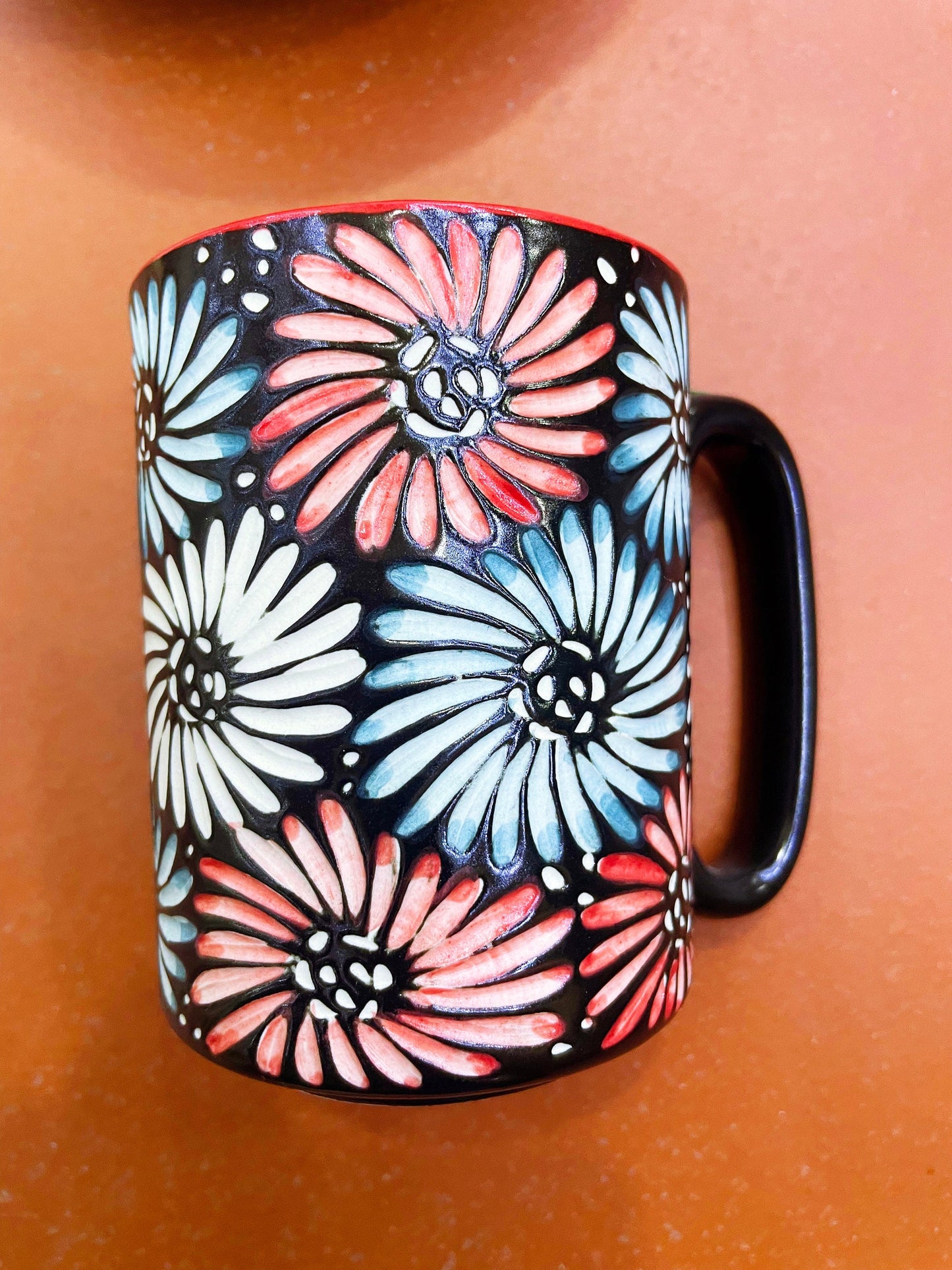 Hand Carved Ceramic Mug | Floral Carved Ceramic Mug Handmade | Serving Tableware Kitchenware Home Décor | Tea Mug Handmade