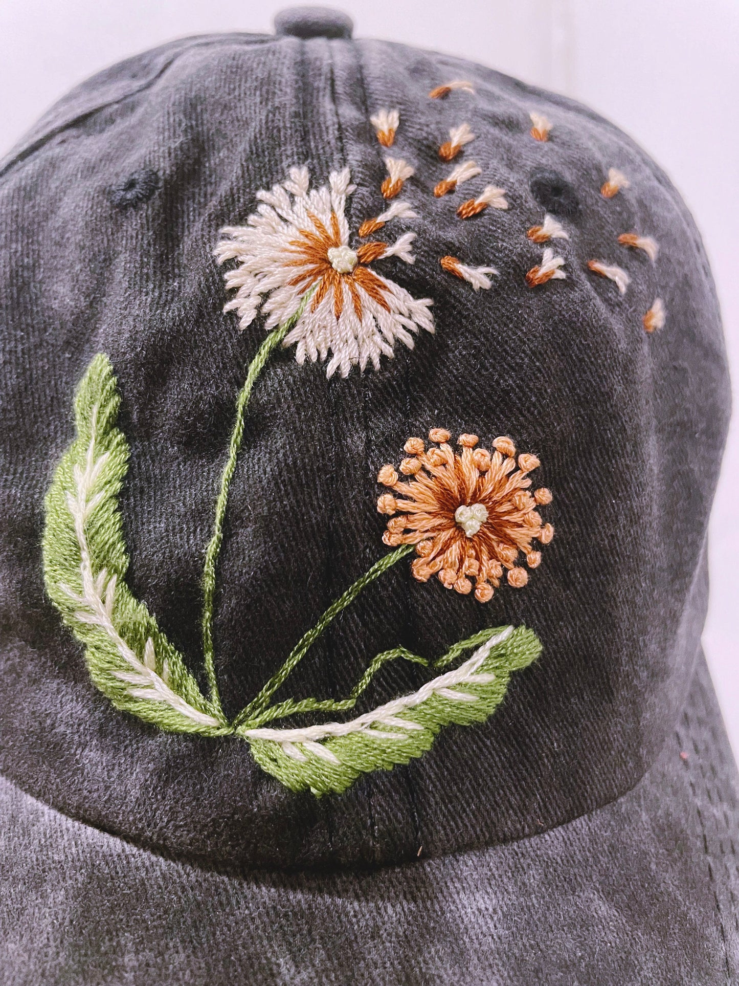 Floral Embroidered Cap, Custom Embroidery Hat, Hand Dandelion Embroidery Hat, Embroider Woman Cap, Personalize gifts, Gifts for Her,