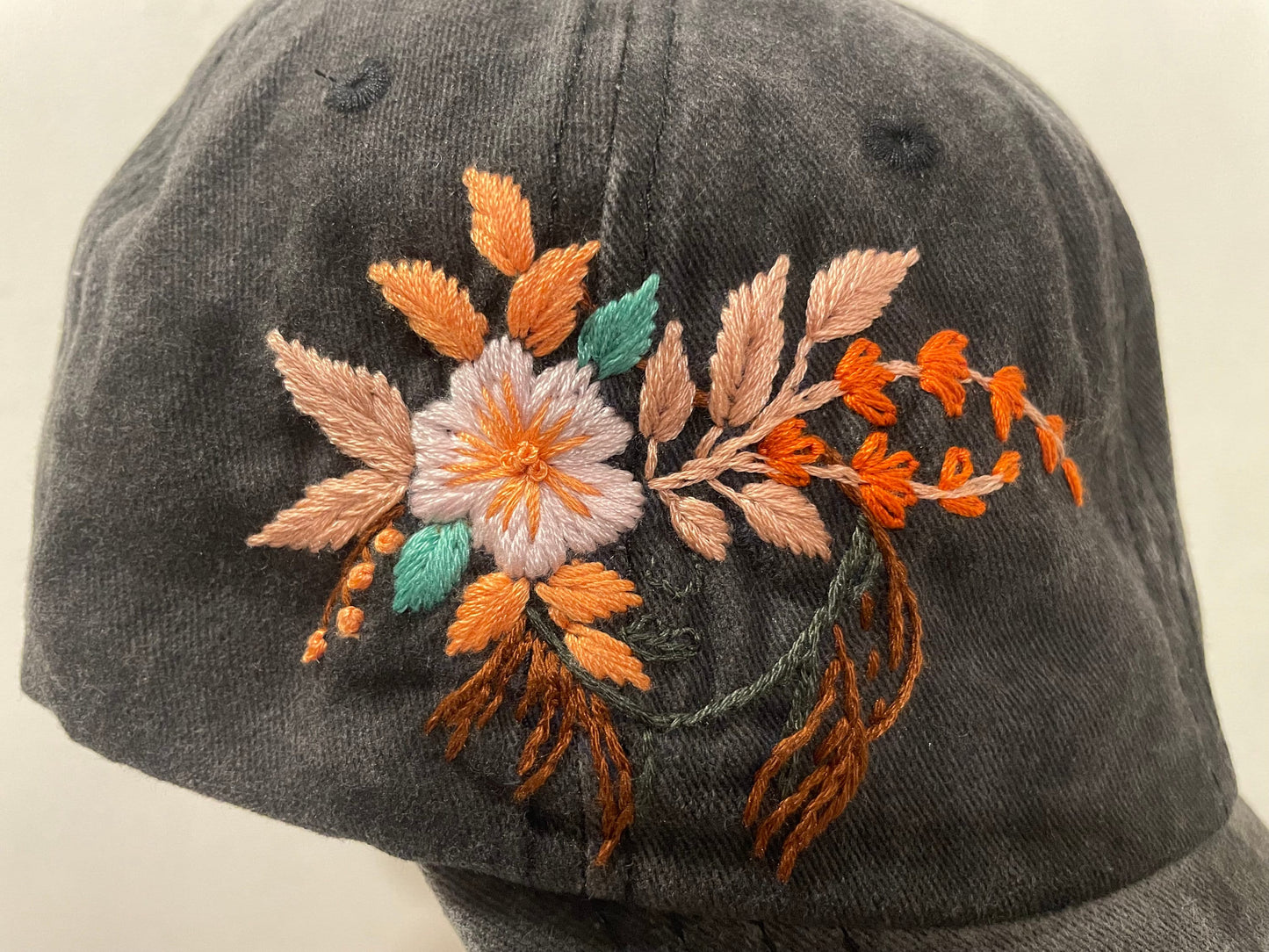 Floral Embroidered Cap, Baseball Cap, Custom Embroidery Hat, Hand Embroidery Hat, Embroider Woman Cap, Personalize gifts, Gifts for Her