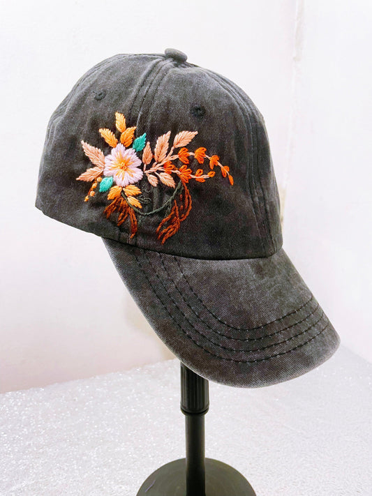 Floral Embroidered Cap, Baseball Cap, Custom Embroidery Hat, Hand Embroidery Hat, Embroider Woman Cap, Personalize gifts, Gifts for Her