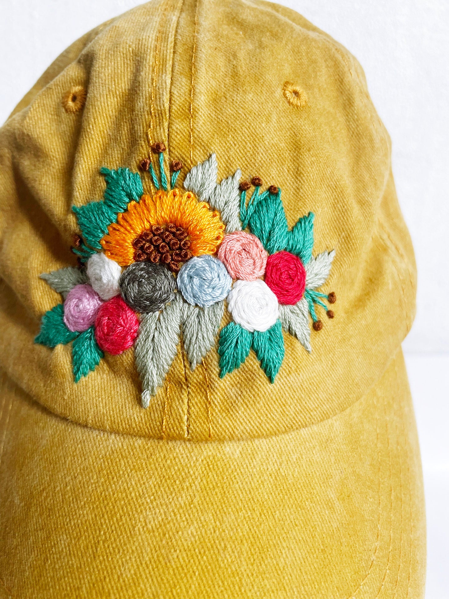 Floral Embroidered Cap, Baseball Cap, Custom Embroidery Hat, Yellow Hat, Embroider Woman Cap, Personalize gifts, Gifts for Her