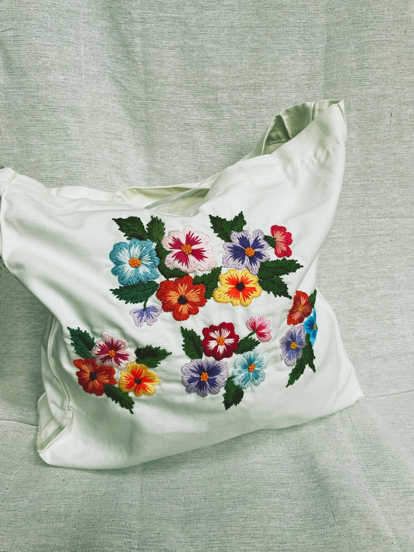 Embroidered Tote Bag, Floral Tote Bag, Laptop Tote Bag, Students Bag.