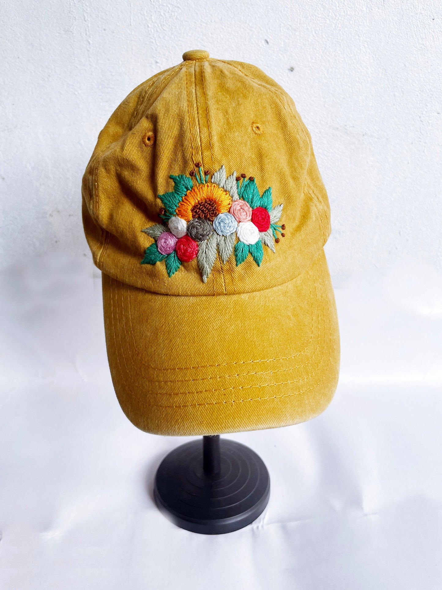 Floral Embroidered Cap, Baseball Cap, Custom Embroidery Hat, Yellow Hat, Embroider Woman Cap, Personalize gifts, Gifts for Her