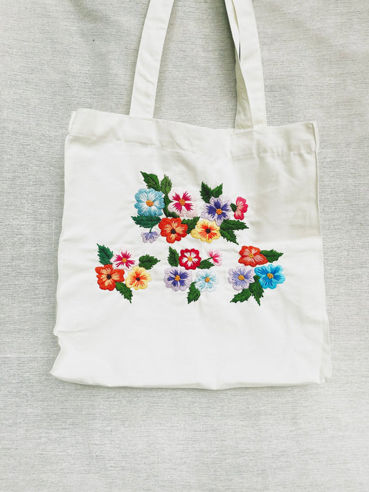 Embroidered Tote Bag, Floral Tote Bag, Laptop Tote Bag, Students Bag.