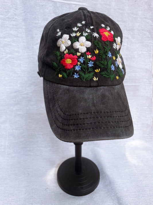 Floral Embroidered Cap, Custom Embroidery Hat, Hand Dandelion Embroidery Hat, Personalize gifts, Gifts for Her