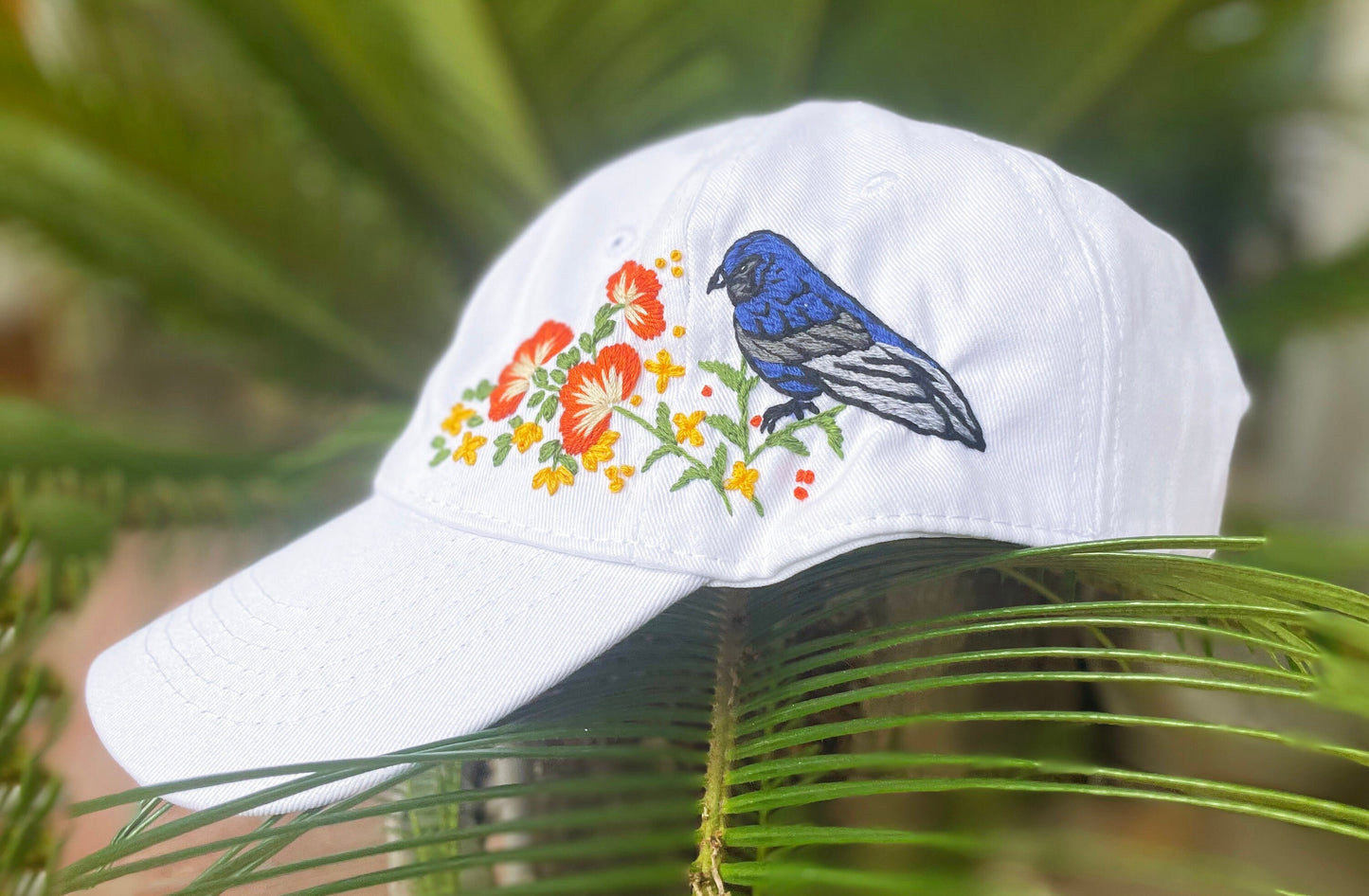 Bird Embroidered Cap, Custom Embroidery Hat, Hand Dandelion Embroidery Hat, Personalize gifts.