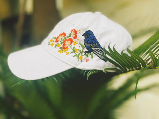 Bird Embroidered Cap, Custom Embroidery Hat, Hand Dandelion Embroidery Hat, Personalize gifts.