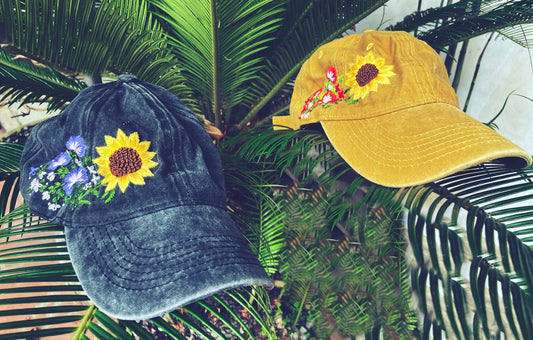 Floral Embroidered Cap, Baseball Cap, Custom Embroidery Hat, Sunflower Embroidery Hat, Embroider Woman Cap, Personalize gifts, Gifts for Her