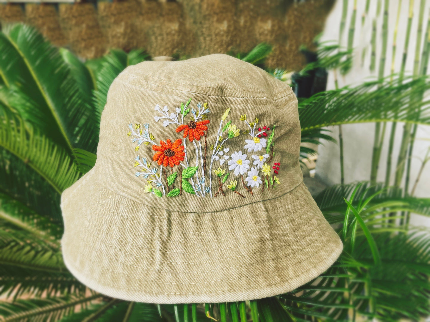 Floral Embroidery Bucket Hat, Yellow bucket hat, Gifts for her, Women hat, Bestfriend gifts, Gift for mom