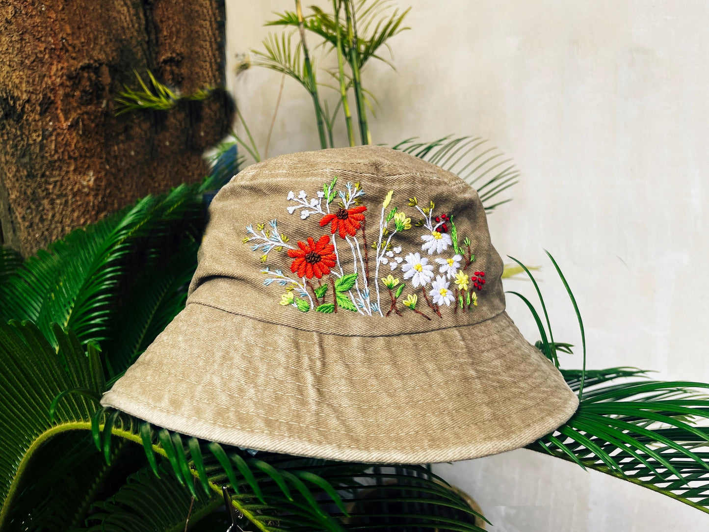 Floral Embroidery Bucket Hat, Yellow bucket hat, Gifts for her, Women hat, Bestfriend gifts, Gift for mom