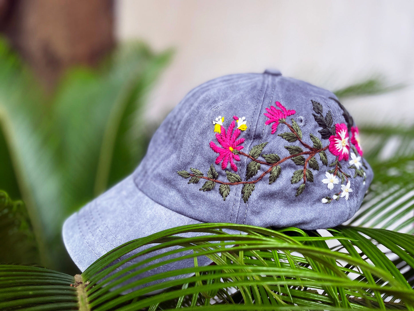 Colored Floral Embroidered Cap, Custom Embroidery Hat, Unique Cap, Baseball Cap, Hand Embroidered Hat