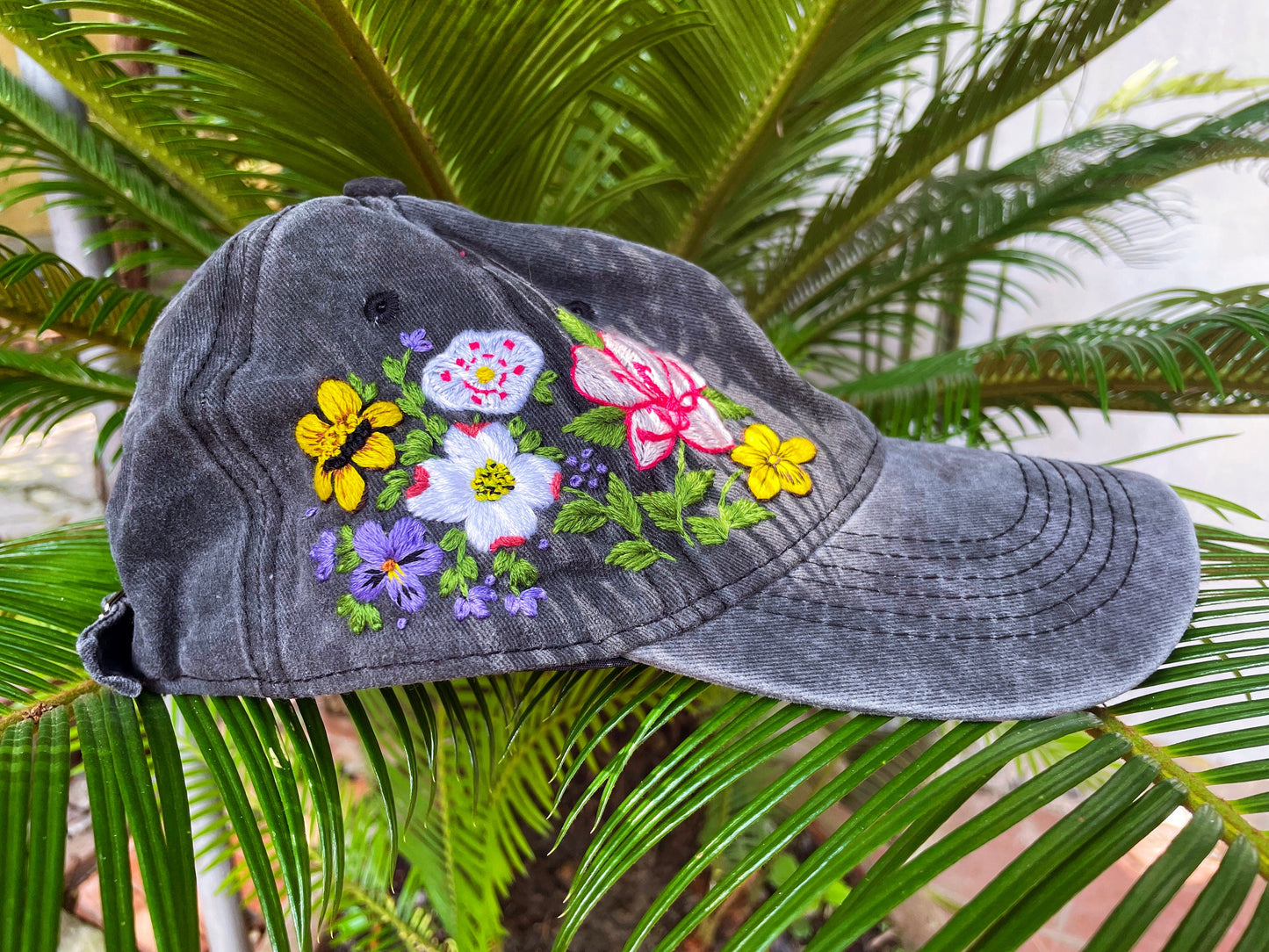 Customs Carolina Wild Flowers Embroidery Cap, Floral Embroidered Cap, Embroidery Woman Cap, Personalize gifts, Gifts for Her, Gift for Mom.