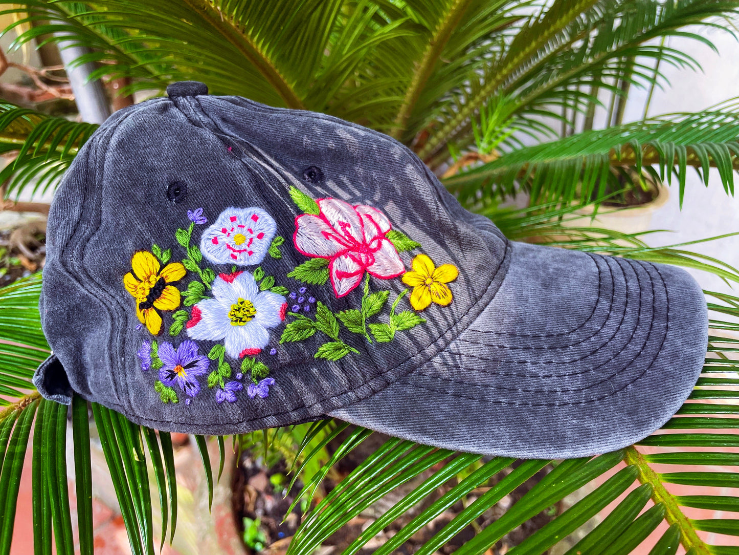 Customs Carolina Wild Flowers Embroidery Cap, Floral Embroidered Cap, Embroidery Woman Cap, Personalize gifts, Gifts for Her, Gift for Mom.