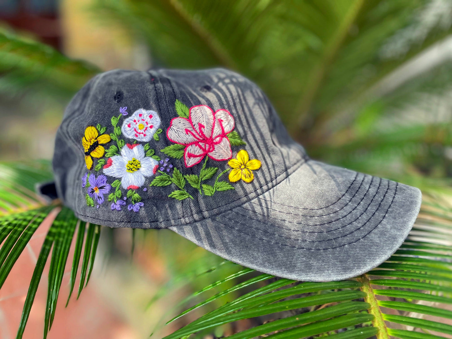 Customs Carolina Wild Flowers Embroidery Cap, Floral Embroidered Cap, Embroidery Woman Cap, Personalize gifts, Gifts for Her, Gift for Mom.