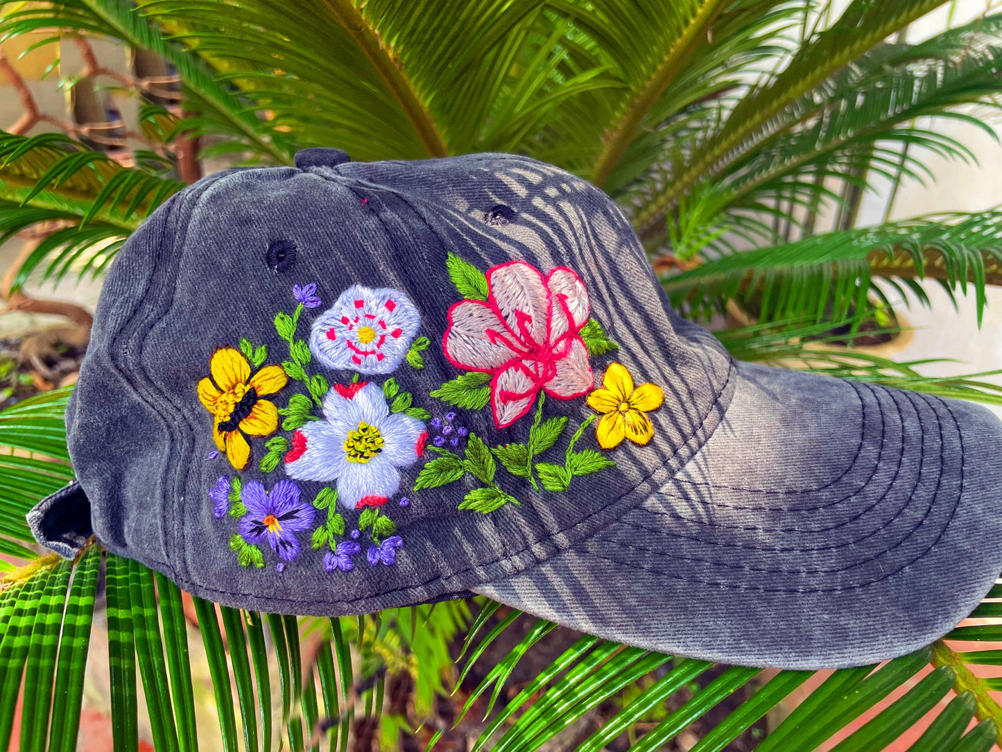 Customs Carolina Wild Flowers Embroidery Cap, Floral Embroidered Cap, Embroidery Woman Cap, Personalize gifts, Gifts for Her, Gift for Mom.