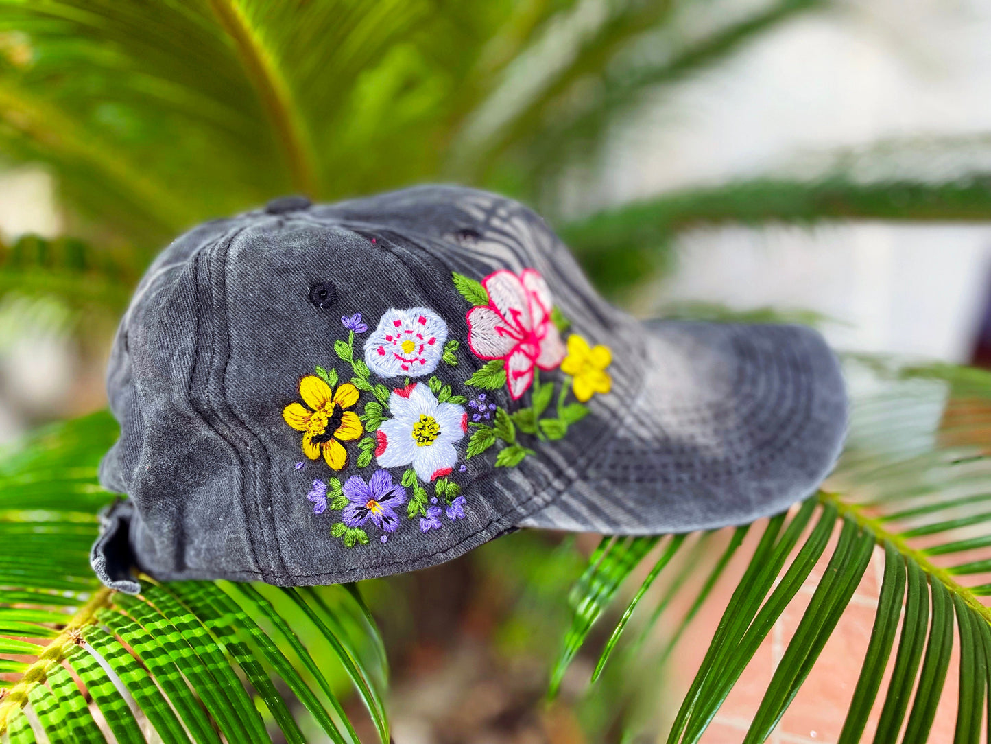 Customs Carolina Wild Flowers Embroidery Cap, Floral Embroidered Cap, Embroidery Woman Cap, Personalize gifts, Gifts for Her, Gift for Mom.