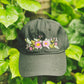 Floral Embroidered Cap, Baseball Cap, Custom Embroidery Black Hat, Hand Embroidery, Embroider Woman Cap, Personalize gifts, Gifts for Her