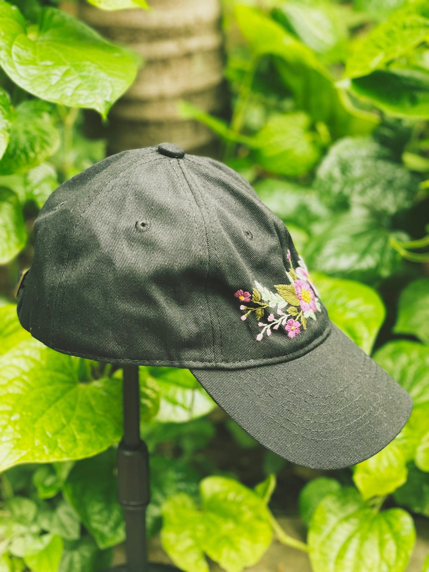 Floral Embroidered Cap, Baseball Cap, Custom Embroidery Black Hat, Hand Embroidery, Embroider Woman Cap, Personalize gifts, Gifts for Her