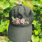 Floral Embroidered Cap, Baseball Cap, Custom Embroidery Black Hat, Hand Embroidery, Embroider Woman Cap, Personalize gifts, Gifts for Her