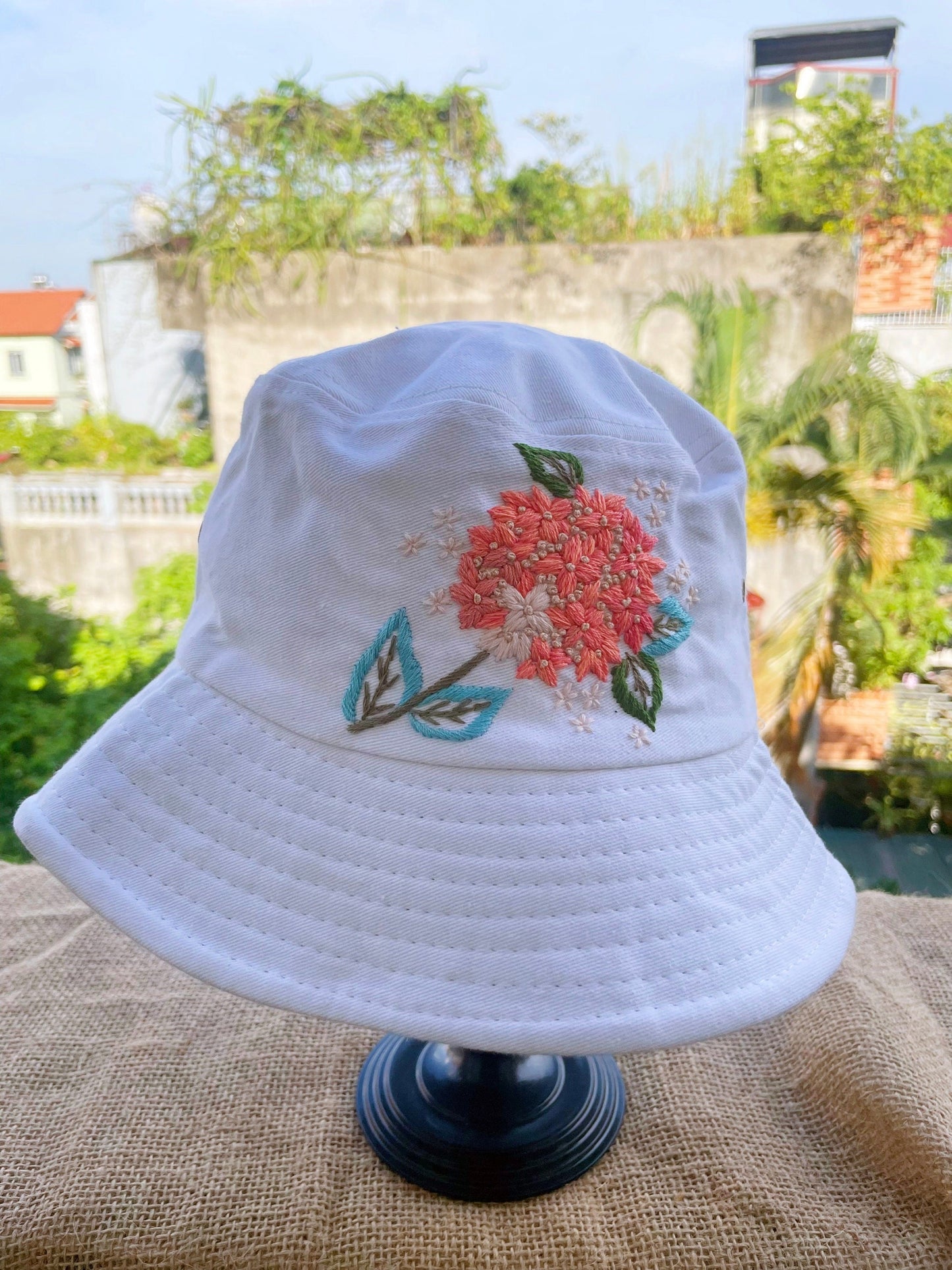 Floral Embroidery bucket hat | White bucket hat | Women hat | Gift for her | Friend gift | Gift for mom