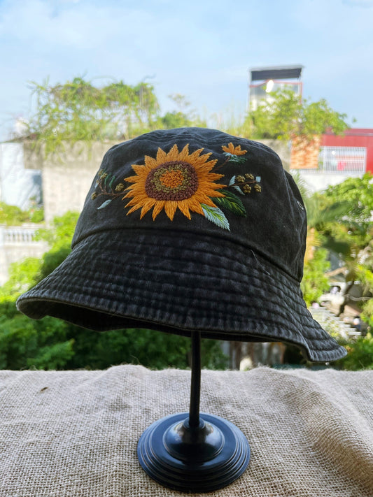 Floral Embroidery bucket hat | Black bucket hat | Women hat | Gift for her | Friend gift | Gift for mom