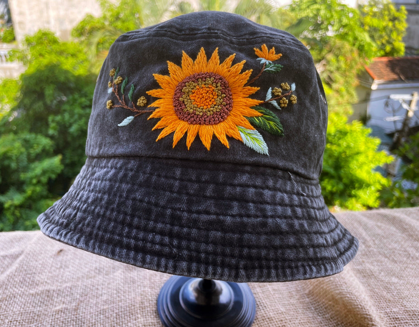 Floral Embroidery bucket hat | Black bucket hat | Women hat | Gift for her | Friend gift | Gift for mom