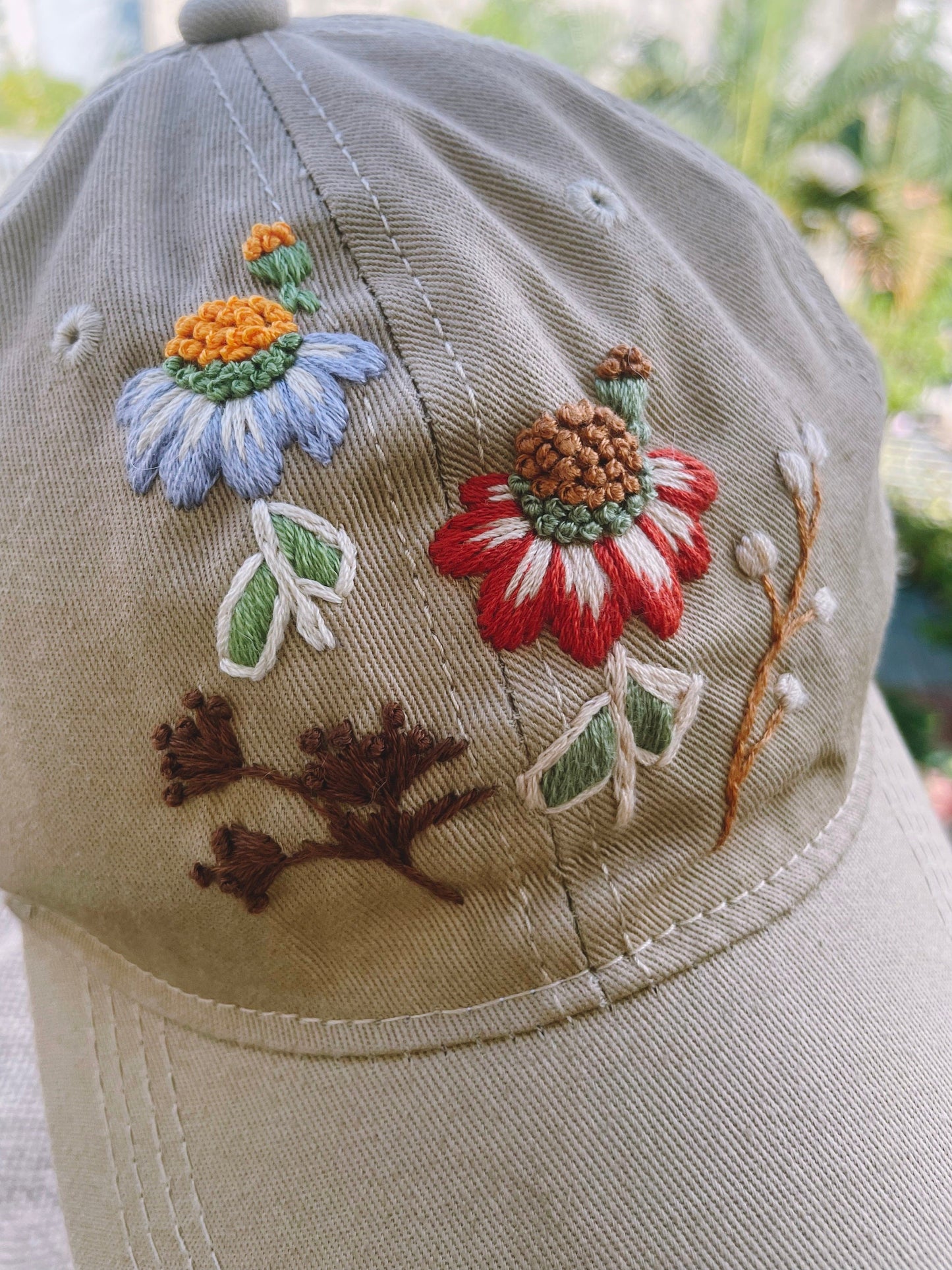 Floral Embroidered Cap, Yellow Embroidery Cap,  Custom Embroidery Hat, Embroidery Woman Cap, Personalize gifts, Gifts for Her, Gift for Mom.