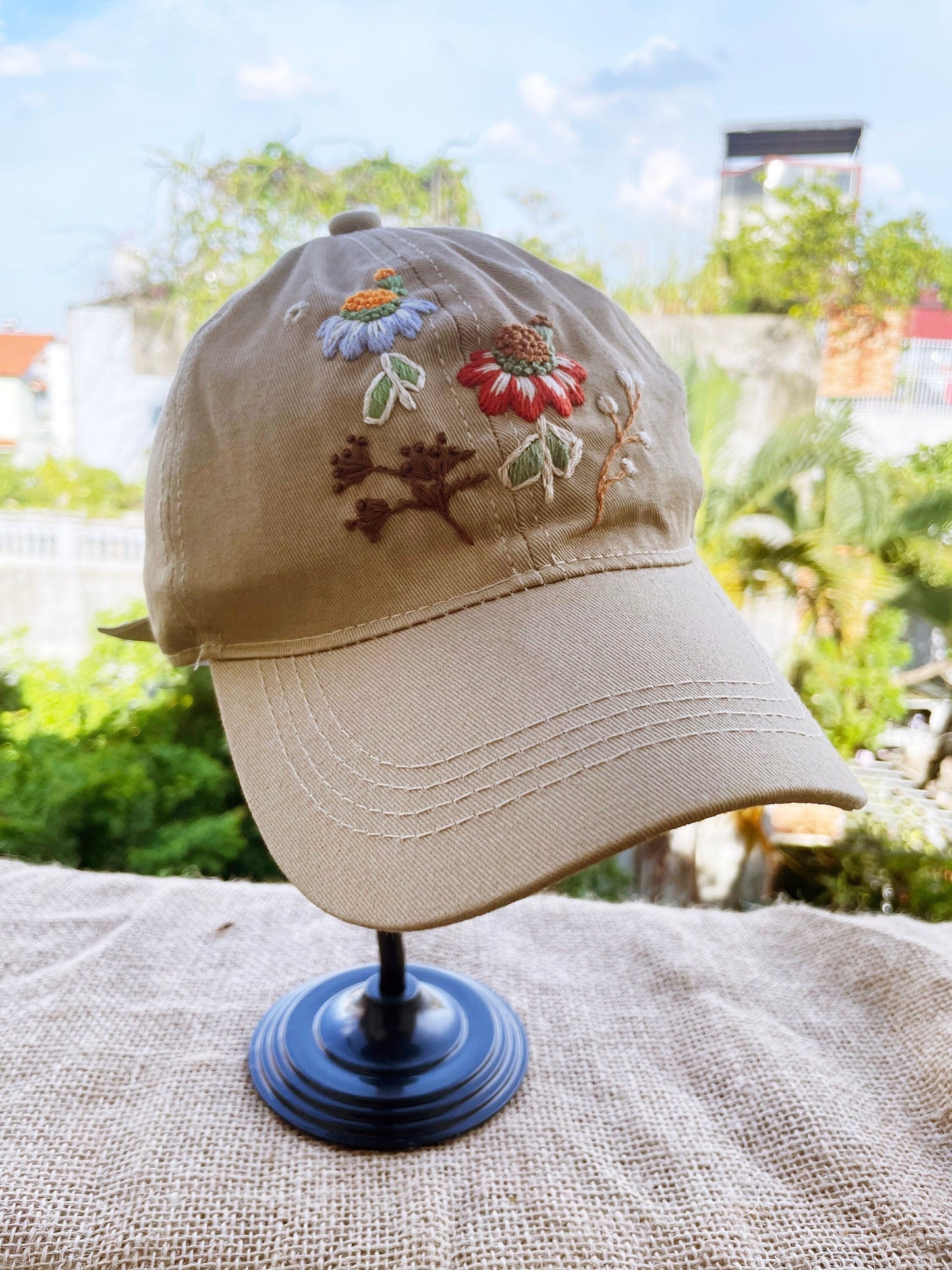 Floral Embroidered Cap, Yellow Embroidery Cap,  Custom Embroidery Hat, Embroidery Woman Cap, Personalize gifts, Gifts for Her, Gift for Mom.