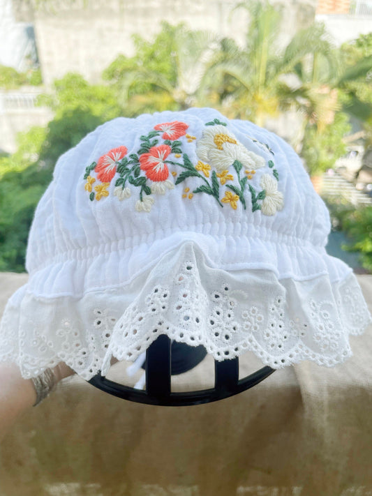 Floral embroidery baby hat | Floral embroidery bonnets | Floral embroidery baby cap | Embroidery cotton baby hat.