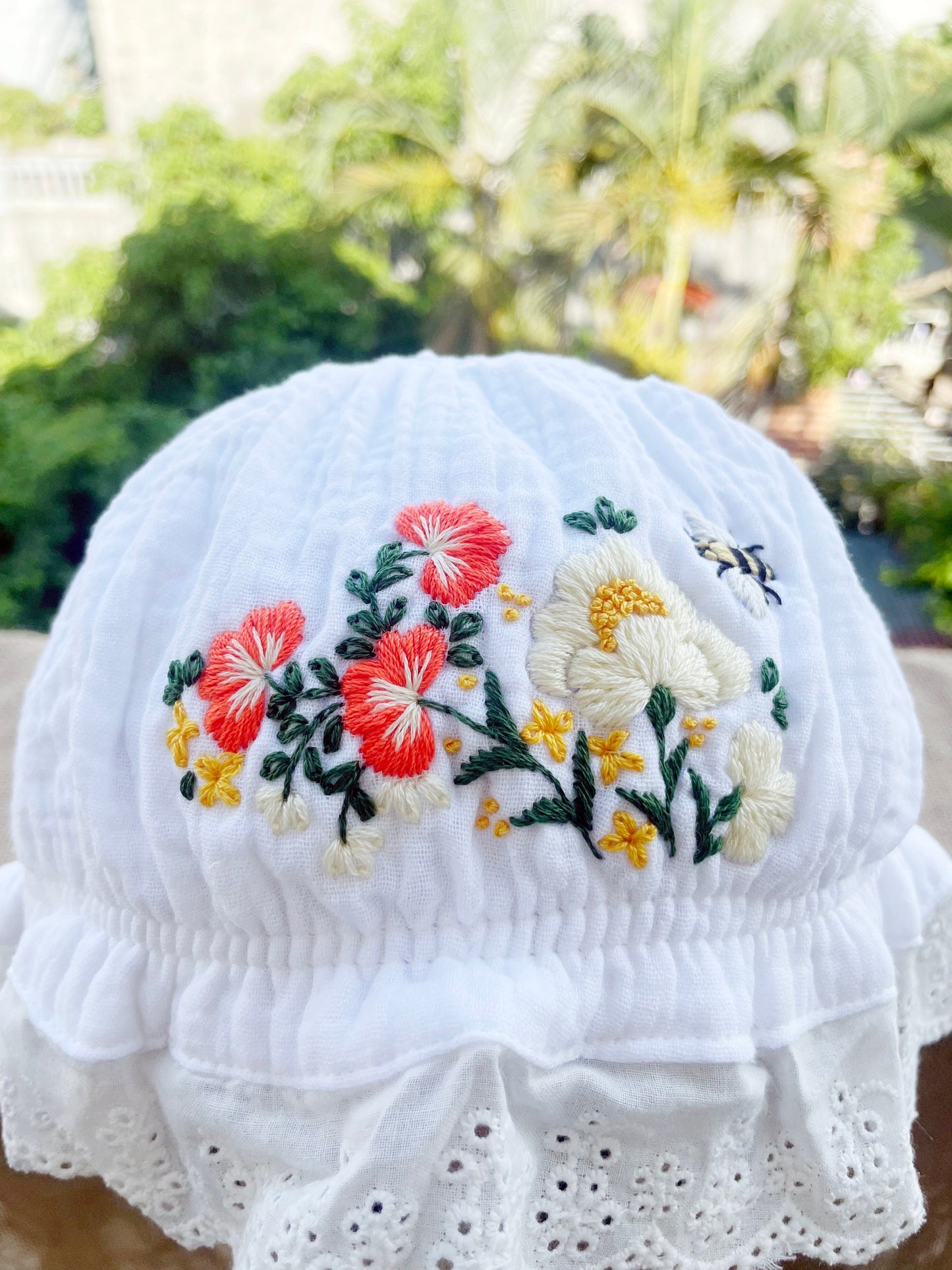 Floral embroidery baby hat | Floral embroidery bonnets | Floral embroidery baby cap | Embroidery cotton baby hat.