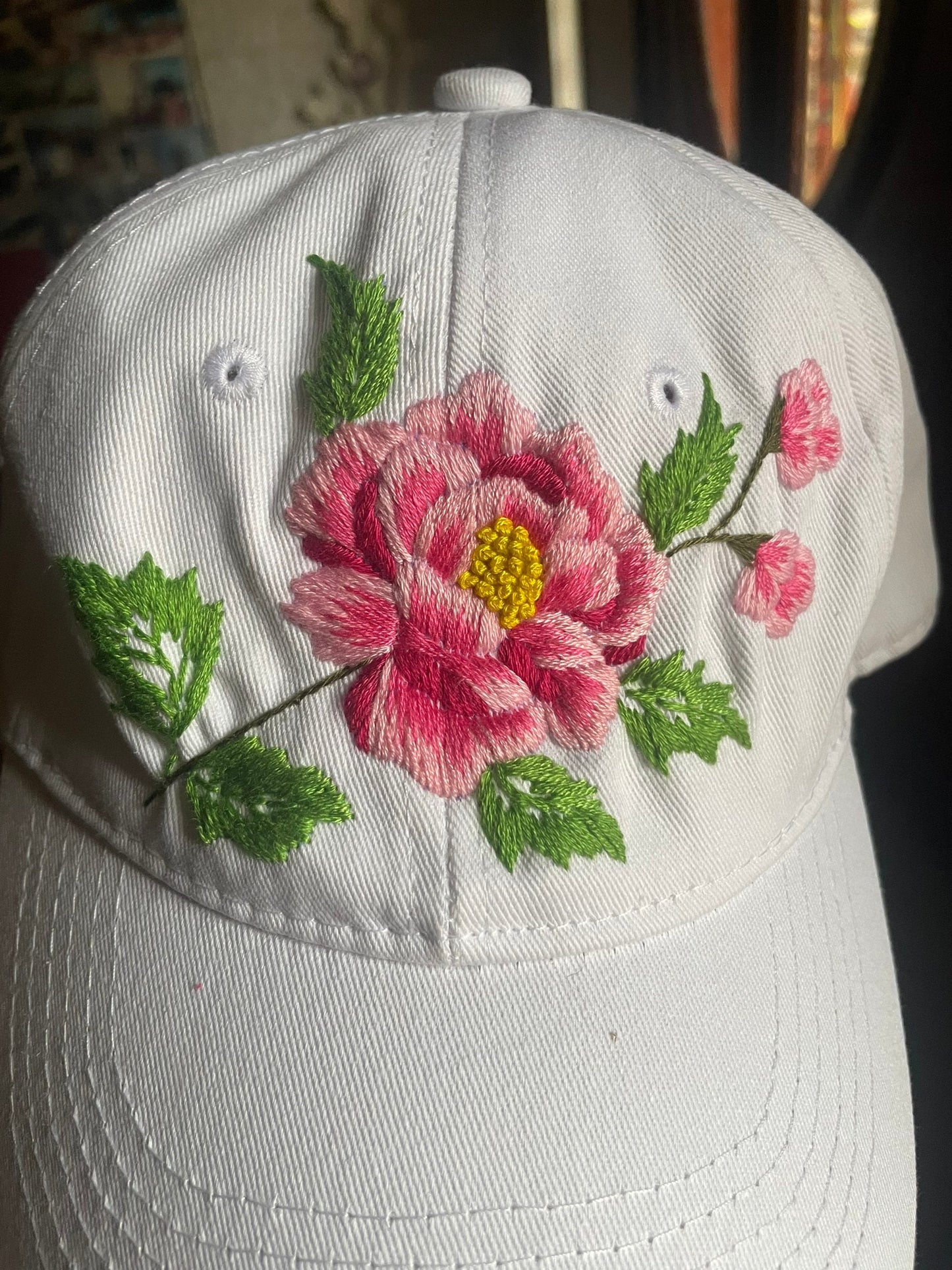 Peony Embroidered Cap, Custom Floral Embroidery Hat, Embroidery Woman Cap, Personalize gifts, Gifts for Her, Gift for Mom.