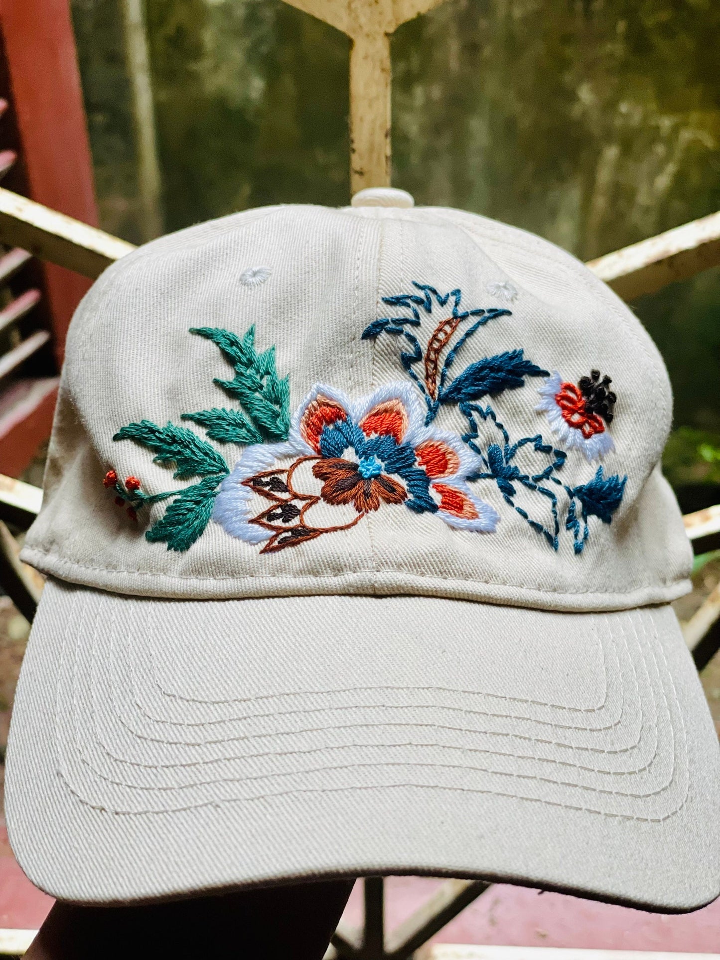 White Floral Embroidered Cap, Custom Embroidery Hat, Embroidery Woman Cap, Personalize gifts, Gifts for Her, Gift for Mom.