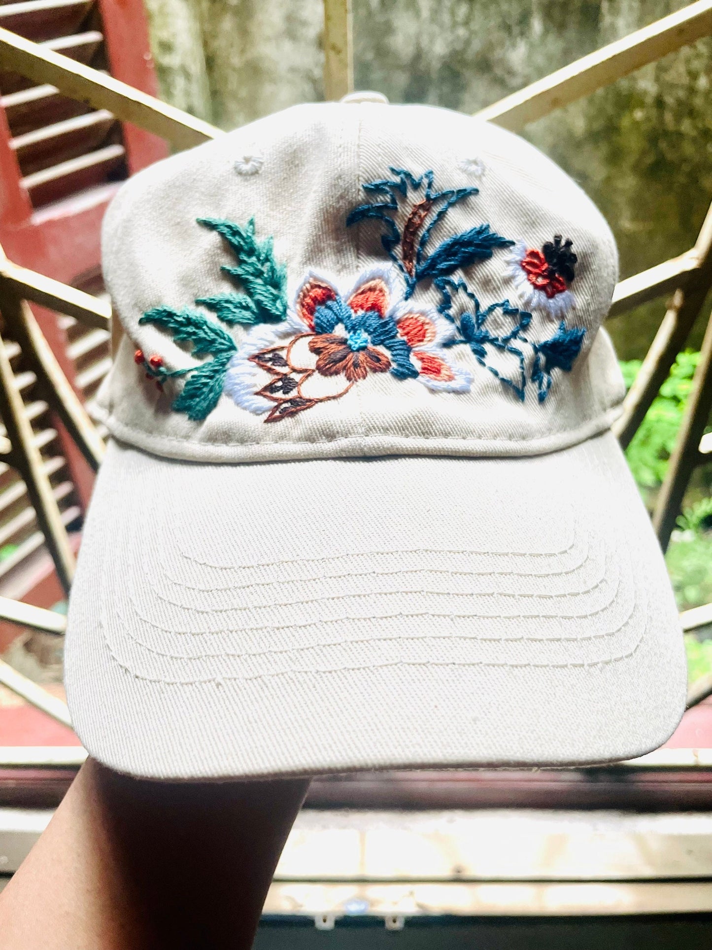 White Floral Embroidered Cap, Custom Embroidery Hat, Embroidery Woman Cap, Personalize gifts, Gifts for Her, Gift for Mom.