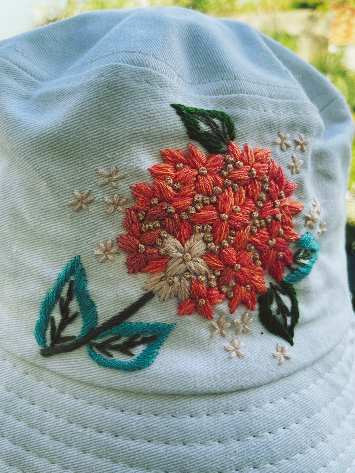 Floral Embroidery bucket hat | White bucket hat | Women hat | Gift for her | Friend gift | Gift for mom