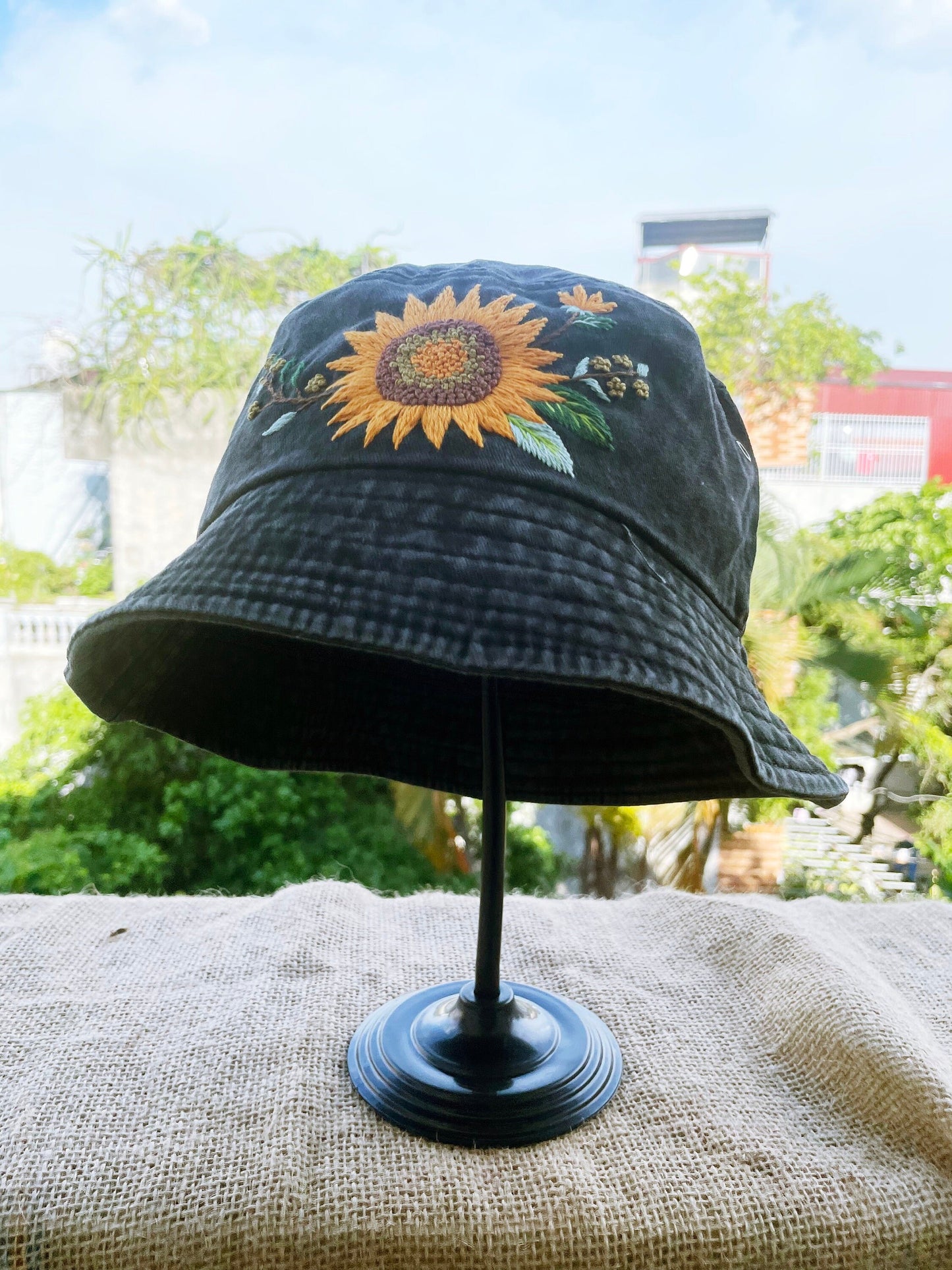 Floral Embroidery bucket hat | Black bucket hat | Women hat | Gift for her | Friend gift | Gift for mom