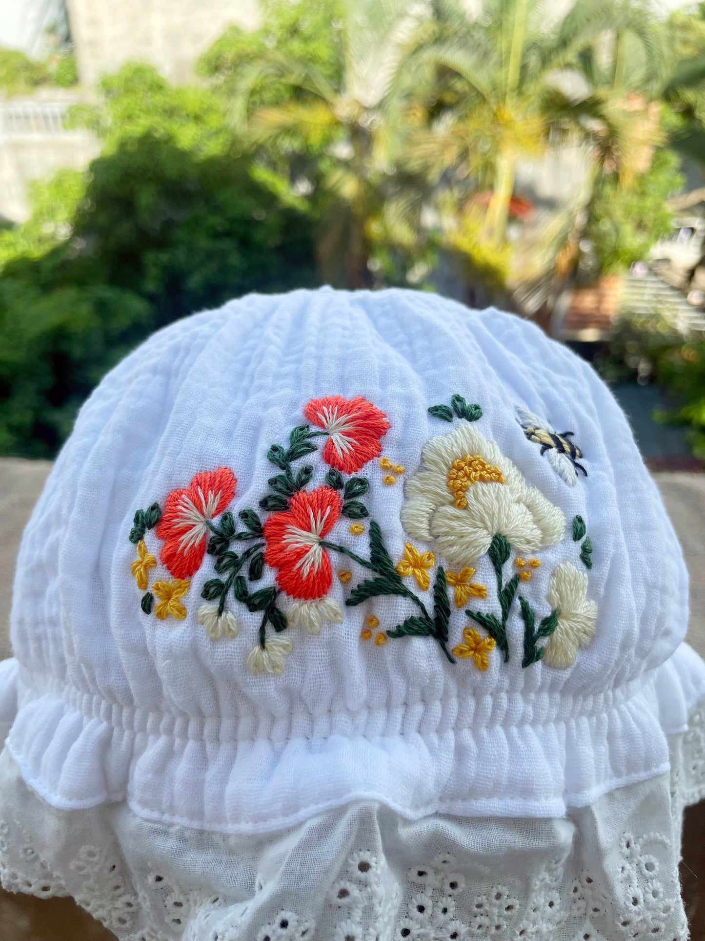 Floral embroidery baby hat | Floral embroidery bonnets | Floral embroidery baby cap | Embroidery cotton baby hat.